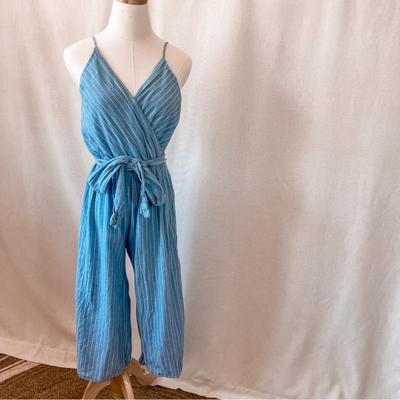 Sienna Sky — Blue Stripe Belted Jumpsuit - Picture 1 of 3